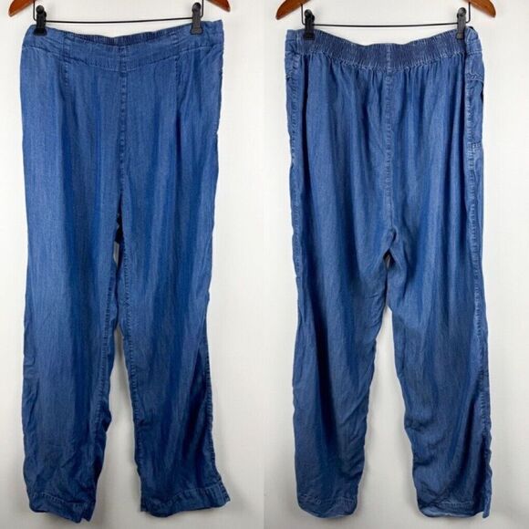SOFT SURROUNDINGS Pants Women's Tall Large Blue Chambray Zip Button Coastal - Picture 1 of 6
